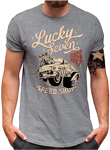 Lucky 7® T-Shirt - Herren - Classic Hot Rod Garage Old Skool Tuning Racing - Grau, XL von Lucky 7