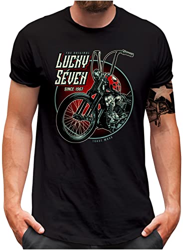 Lucky 7® T-Shirt | Herren | Classic Motorbike Custom Chopper Flames Motorrad | Schwarz, XL von Lucky 7