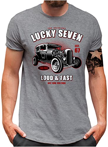 Lucky 7® T-Shirt | Herren | Dragster Classic Auto Oldschool Loud n Fast Hot Rod Car Tuning Garage | Grau, 4XL von Lucky 7