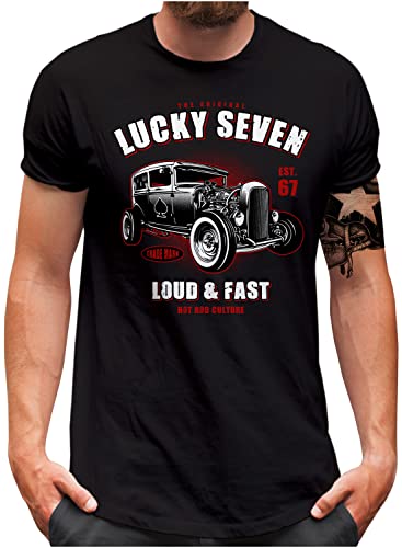 Lucky 7® T-Shirt | Herren | Dragster Classic Auto Oldschool Loud n Fast Hot Rod Car Tuning Garage | Schwarz, 3XL von Lucky 7