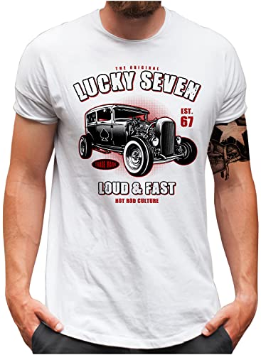 Lucky 7® T-Shirt | Herren | Dragster Classic Auto Oldschool Loud n Fast Hot Rod Car Tuning Garage | Weiß, XL von Lucky 7