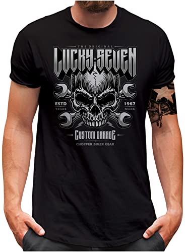 Lucky 7® T-Shirt | Herren | Iron Skull Car Tuning Garage | Schwarz, XXL von Lucky 7