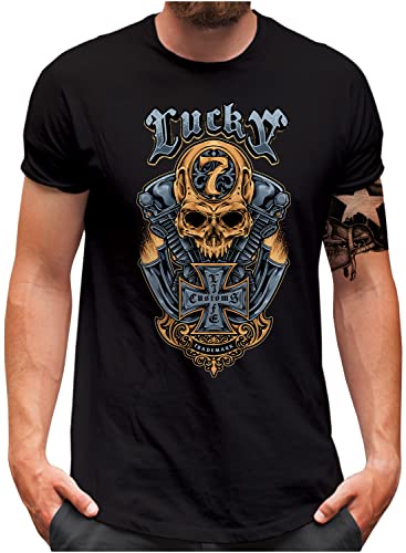 Lucky 7® T-Shirt - Herren - Long Block V Engine Bike Motorrad Lucky Seven - Schwarz, XXL von Lucky 7