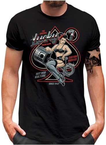 Lucky 7® T-Shirt - Herren - Oldschool Hot Rod Garage Piston Ace of Spades Racing Auto Tuning - Schwarz, 3XL von Lucky 7