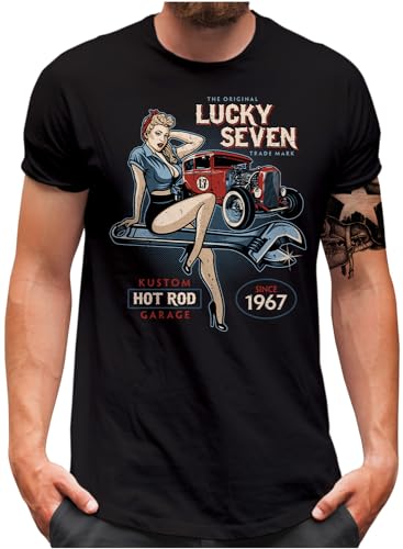 Lucky 7® T-Shirt - Herren - Oldschool Hot Rod Pin Up Girl Garage Racing Auto Tuning - Schwarz, XXL von Lucky 7
