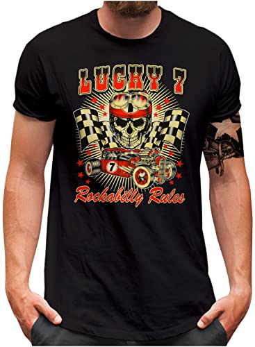 Lucky 7® T-Shirt | Herren | Rockabilly Classic Auto Oldschool Hot Rod Car Tuning Garage | Schwarz, 5XL von Lucky 7