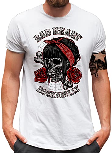 Lucky 7® T-Shirt | Herren | Rockabilly Totenkopf Skull Roses Spider | Weiß, XL von Lucky 7