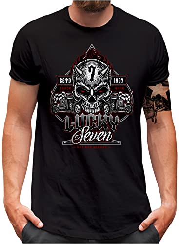 Lucky 7® T-Shirt | Herren | Satan Skull Car Tuning Garage | Schwarz, XXL von Lucky 7