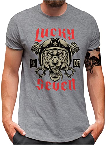 Lucky 7® T-Shirt | Herren | US Hot Rod Monster Muscle Car 8 Ball Piston | Grau, XXL von Lucky 7