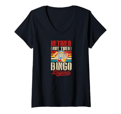 Damen Retired Not Tired Bingo Legend Retro Ruhestand Party T-Shirt mit V-Ausschnitt von Lucky Bingo Squad Merch for Senior Bingo Night