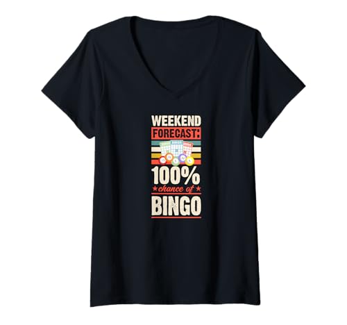 Damen Wochenendprognose 100 Prozent Chance Of Bingo T-Shirt mit V-Ausschnitt von Lucky Bingo Squad Merch for Senior Bingo Night