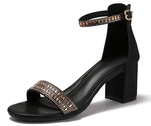 Lucky Bird Damen-Sandalen mit Blockabsatz und Strasssteinen und Knöchelriemen, offener Zehenbereich, elegantes, glitzerndes Kleid, Pumps, High Heels, Sandalen für Hochzeiten, Abschlussball und Party Lucky Bird Damen-Sandalen mit Blockabsatz und Strasssteinen und Knöchelriemen, offener Zehenbereich, elegantes, glitzerndes Kleid, Pumps, High Heels, Sandalen für Hochzeiten, Abschlussball und Party von Lucky Bird