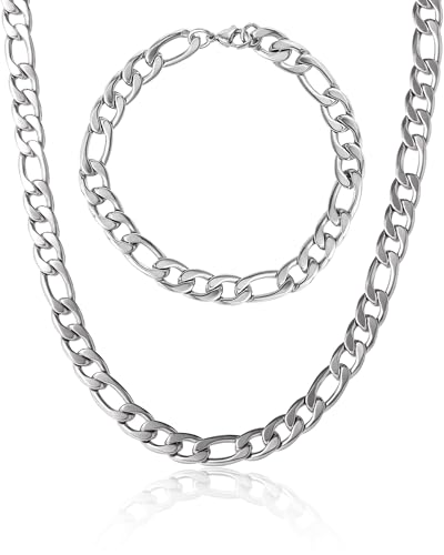 LUCKY BRAND FIGARO-Kette aus Edelstahl (304), 55,9 cm, 8 mm, Halskette und 21,6 cm langes Armband-Set von Lucky Brand