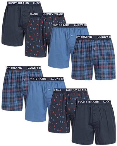Lucky Brand Boxershorts für Herren – 8er-Pack gestrickte Herren-Unterwäsche mit funktionalem Hosenschlitz – klassische Herren-Boxershorts (S-XXL), Mood Indigo/Mood Indigo Print, Medium von Lucky Brand
