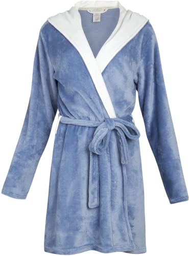 Lucky Brand Damen Bademantel - Fleece Schalkragen Gürtel Robe mit Kapuze, blau, Small von Lucky Brand