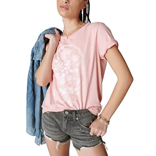 Lucky Brand Damen Flower Frame Classic Crew, Kerzenlicht Pfirsich, Klein von Lucky Brand