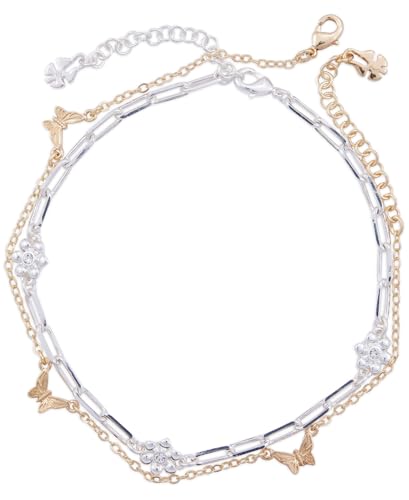 Lucky Brand Damen Fußkettchen mit Blumen und Schmetterlingen, zweifarbig, Einheitsgröße Lucky Brand Damen Fußkettchen mit Blumen und Schmetterlingen, zweifarbig, Einheitsgröße von Lucky Brand