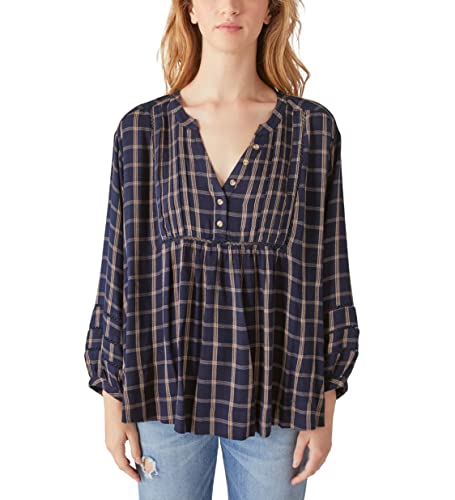 Lucky Brand Damen Plaid Popover Shirt, Marineblau, kariert, Mittel von Lucky Brand