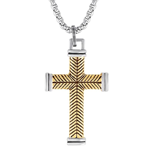 Lucky Brand Edelstahl-Kreuz-Halskette für Herren, 61 cm, zweifarbig, Kreuz-Schmuck Lucky Brand Edelstahl-Kreuz-Halskette für Herren, 61 cm, zweifarbig, Kreuz-Schmuck von Lucky Brand