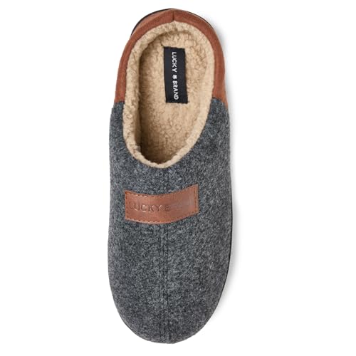 Lucky Brand Herren-Clog-Hausschuhe aus Fleece, zweifarbig, mit Aufnäher, Dunkelgrau, Large von Lucky Brand