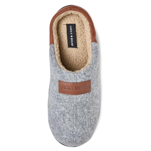Lucky Brand Herren-Clog-Hausschuhe aus Fleece, zweifarbig, mit Aufnäher, Hellgrau, Medium von Lucky Brand