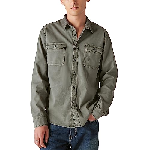 Lucky Brand Herren Cordkragen Gewaschen Arbeitskleidung Langarm Hemd, Castor Grau, L von Lucky Brand