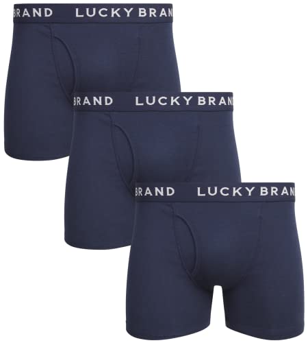 Lucky Brand Herren Unterwäsche - ClassicBoxer Briefs mit funktionellem Eingriff (3er Pack), Solid Navy, Small von Lucky Brand