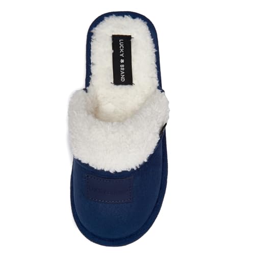 Lucky Brand Jungen Fleece Clog Micro Suede Tab Hausschuhe - Warme und bequeme Indoor-Schuhe, Marineblau, 2-3 Little Kid von Lucky Brand