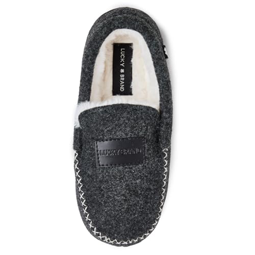 Lucky Brand Jungen Hausschuhe aus Kunstwolle mit Patch & Stitch, Dunkelgrau, 36 EU von Lucky Brand