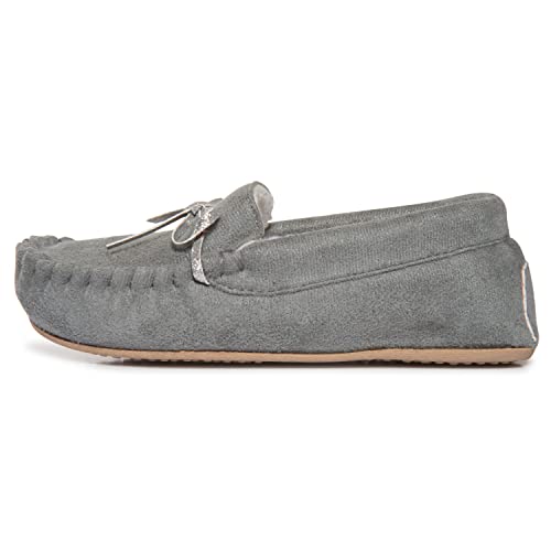 Lucky Brand Mädchen Plüsch Glitzer Schleife Mokassin Hausschuhe Gummisohle Indoor Outdoor Haus Schuhe Kinder Schlafzimmer Slipper Mokassins, Grau, 13 US Little Kid von Lucky Brand