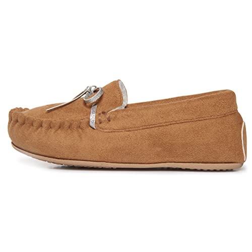 Lucky Brand Mädchen Plüsch Glitzer Schleife Mokassin Hausschuhe Gummisohle Indoor Outdoor Haus Schuhe Kinder Schlafzimmer Slipper Mokassins, Hellbraun, Größe 46-47, hautfarben, 27/28 EU von Lucky Brand