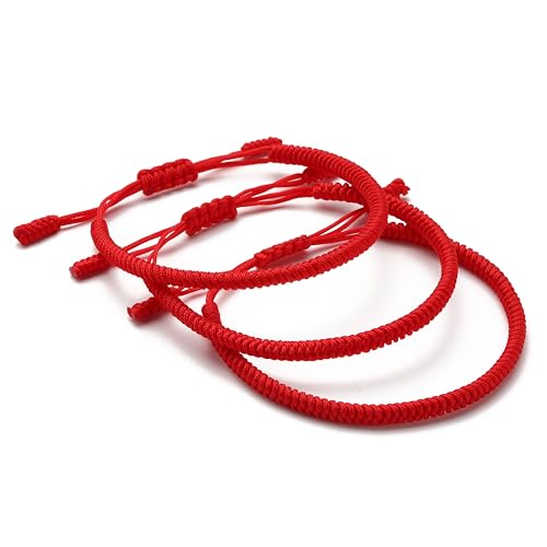 Lucky Buddhist - Handgefertigte Armbänder Tibetische Glücksbringer. für Frauen, Männer, Jugendliche. Einstellbare Größe! Freundschaftsgeschenk, aus Seil gewebte Chakra-Armbänder (3X Rot) von LUCKY BUDDHIST