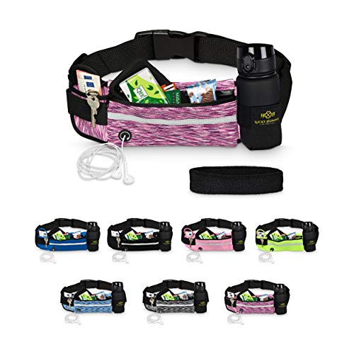 Lucky Humans Laufgürtel Sport, Joggen & Laufen mit Handy-Tasche Rosa - Damen, Frauen, Mädchen Bauchtasche mit Flaschen & Handy-Halterung - Trinkgürtel Running & Walking Belt - Jogging & Lauf Zubehör von Lucky Humans