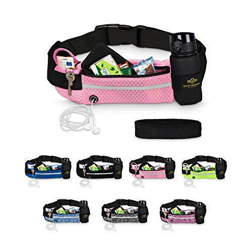 Lucky Humans Laufgürtel Sport, Joggen & Laufen mit Handy-Tasche Rosa - Damen, Frauen & Mädchen Bauchtasche mit Flaschen & Handy-Halterung - Trinkgürtel Running & Walking Belt - Jogging & Lauf Zubehör von Lucky Humans