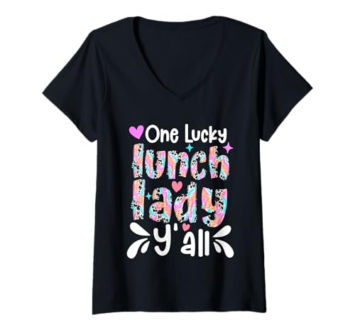 Damen One Lucky Lunch Lady Y'all Lustiges Cafeteria-Kochzeug T-Shirt mit V-Ausschnitt Damen One Lucky Lunch Lady Y'all Lustiges Cafeteria-Kochzeug T-Shirt mit V-Ausschnitt von Lucky Lunch Lady Vibes For School Foodies Apparel