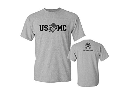 Lucky Ride Marine Corps Bull Dog Front and Back USMC Men's Military T-Shirt, Grau - Sport Grey, XL von Lucky Ride
