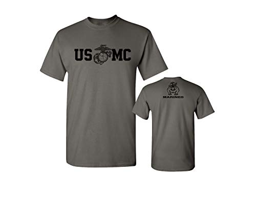 Lucky Ride Marine Corps Bull Dog Front and Back USMC Herren Military T-Shirt, anthrazit, 3X-Groß von Lucky Ride