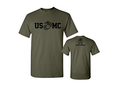 Lucky Ride Marine Corps Bull Dog Front and Back USMC Herren Military T-Shirt, military green, Mittel von Lucky Ride