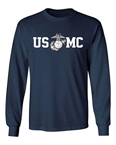 Lucky Ride Marine Corps Herren T-Shirt Bull Dog Front and Back USMC Longsleeve - Blau - X-Groß von Lucky Ride