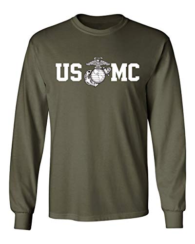 Lucky Ride Marine Corps Herren T-Shirt Bull Dog Front and Back USMC Longsleeve - Grün - Groß von Lucky Ride