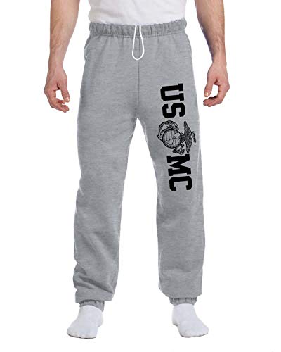 USMC Sweatpants Logo Globe Center Marines Corps Hosen Geschenke Herren Sweatpants, Grau mit schwarzer Tinte, Groß von Lucky Ride