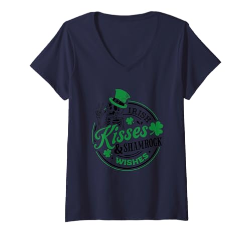 Damen Irish Kisses Wishes Kleeblatt Cheer Design T-Shirt mit V-Ausschnitt Damen Irish Kisses Wishes Kleeblatt Cheer Design T-Shirt mit V-Ausschnitt von Lucky Shamrock Kisses Celebration Charm