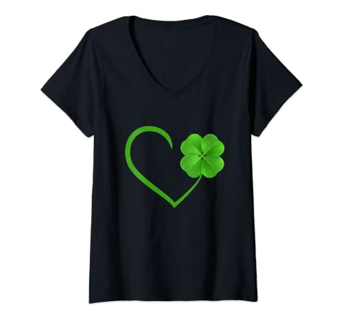 Damen Love Vierblättriges Kleeblatt, St. Patrick Day Kleeblatt für Damen T-Shirt mit V-Ausschnitt Damen Love Vierblättriges Kleeblatt, St. Patrick Day Kleeblatt für Damen T-Shirt mit V-Ausschnitt von Lucky Shamrock Leaf St Patrick's Day Gifts