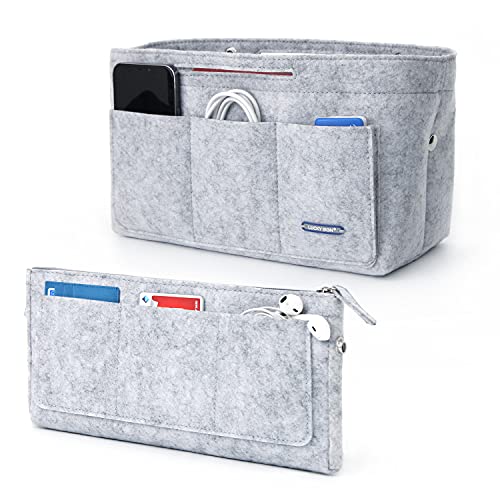 Handtaschen Organizer aus Filz Taschenorganizer Handtasche für Frauen Taschen Organisator Multifunktional Kosmetik Organizer für Handtasche mit Abnehmbar Reißverschlusstasche , 32x16x19cm - Hellgrau von Lucky Sign