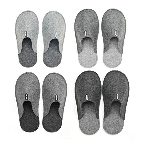 Lucky Sign 4er Gästehausschuhe Unisex Gästepantoffeln aus Filz, Small/X-Large, Grau von Lucky Sign