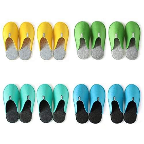 Lucky Sign - Gästehausschuhe 4 Paar Mann und Frau Winter warm Antirutsch Unisex Gästepantoffeln aus Filz hochwertig, 2x4Paar - Bunt von Lucky Sign
