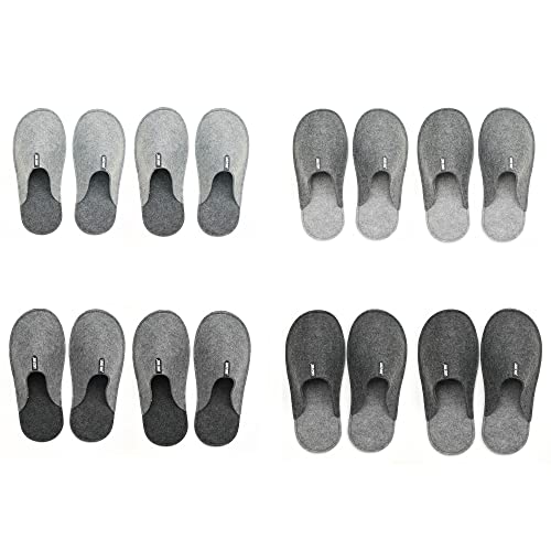Lucky Sign - Gästehausschuhe 4 Paar Mann und Frau Winter warm Antirutsch Unisex Gästepantoffeln aus Filz hochwertig, 2x4Paar - Grau von Lucky Sign