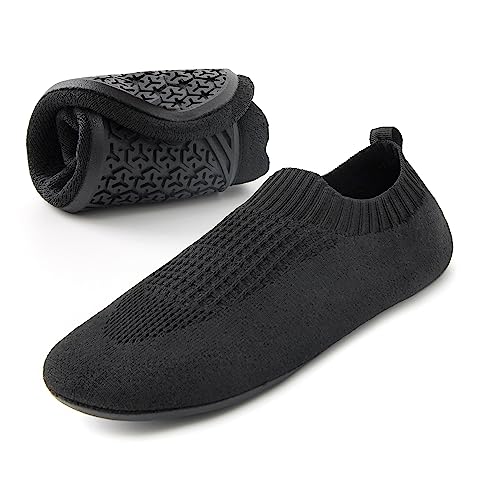 Lucky Sign Hausschuhe Herren Damen Leichte hüttenschuhe rutschfest Flache Pantoffeln Barfußschuhe Home Cozy Slippers,EU 45 - Schwarz von Lucky Sign
