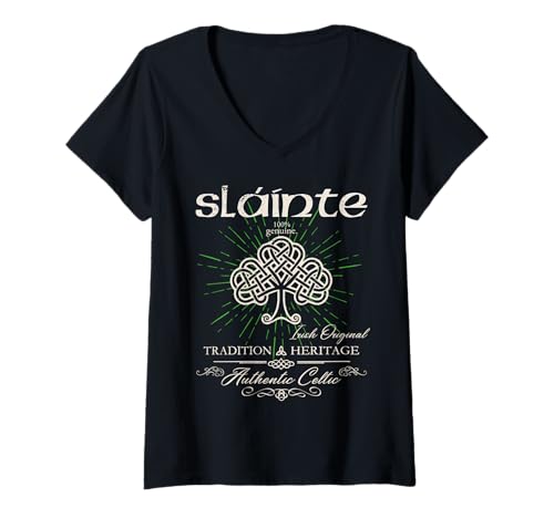 Damen Sláinte Keltischer Knotenbaum des Lebens T-Shirt mit V-Ausschnitt Damen Sláinte Keltischer Knotenbaum des Lebens T-Shirt mit V-Ausschnitt von Lucky Slainte Celtic Knot Streetwear