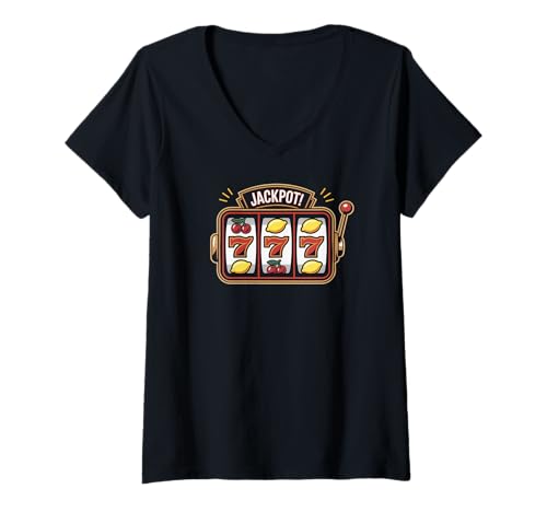 Damen Jackpot-Spielautomat im Retro-Stil T-Shirt mit V-Ausschnitt Damen Jackpot-Spielautomat im Retro-Stil T-Shirt mit V-Ausschnitt von Lucky Slot Machine Enthusiast Fun